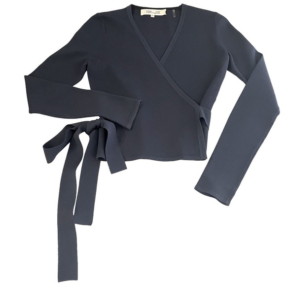 DIANNE Von Furstenberg Knit Wrap Top in Alexander‎ Navy size P - Picture 2 of 8